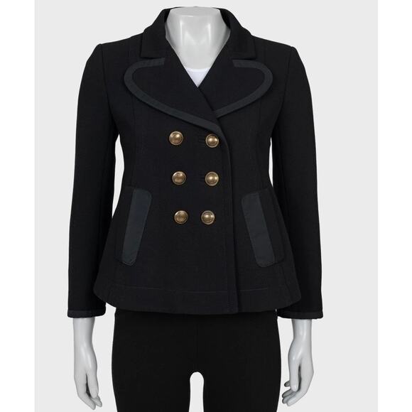 Louis Vuitton Black Wool Cropped Double-Breasted Coat Sz.36